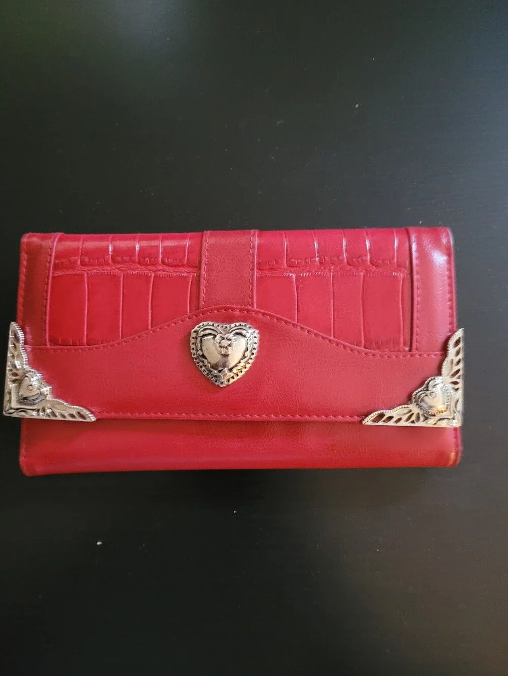 Brighton Red Women's Heart Detail Leather Wallet